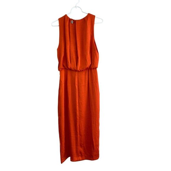 Zara Womens Midi Dress M Orange Sleeveless satin effect Side Slit 2544/313 NWT - Picture 4 of 10